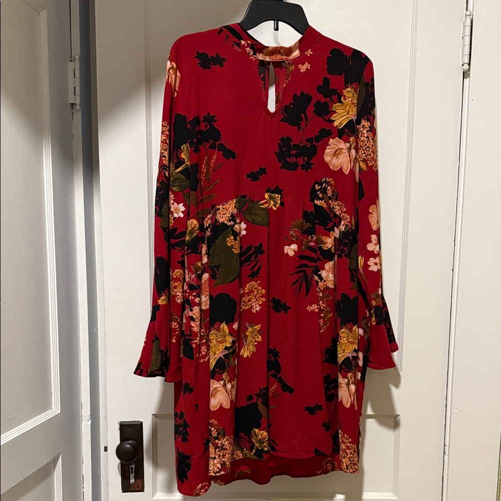 JODIFL Red Floral Long Sleeve Dress
